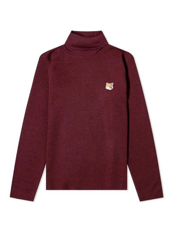 Women Fox Head Patch Wool Turtleneck Dark Red - MAISON KITSUNE - BALAAN 1