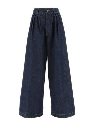 Women's Pleated Wide Jeans Blue - MAISON MARGIELA - BALAAN 1