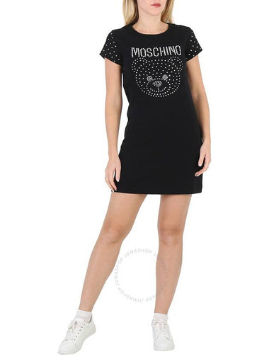 Women s Short Midi Dress Moschino Black Stretch Cotton Teddy Crystal T Shirt Brand Size 36 US 2 - MOSCHINO - BALAAN 1