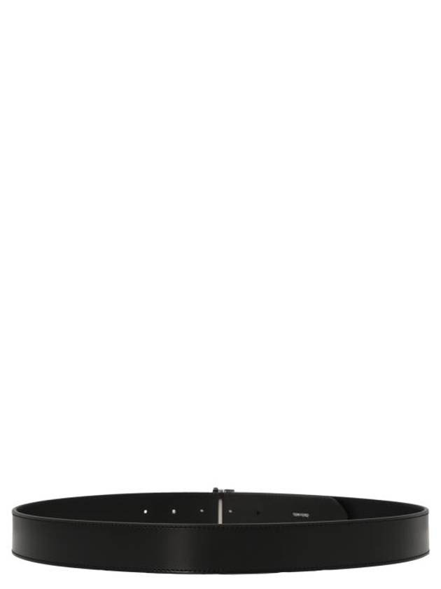 Logo Decorated Leather Belt Black - TOM FORD - BALAAN 3