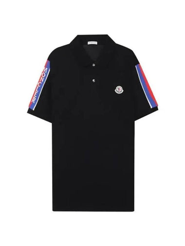 Stripe Trimming Logo Short Sleeve Polo Shirt Black - MONCLER - BALAAN 1