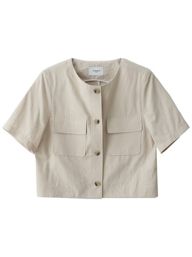 Collarless Linen Crop Jacket Beige - LESEIZIEME - BALAAN 8
