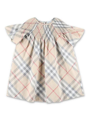 Kids Check Cotton Dress Pale Stone - BURBERRY - BALAAN 1