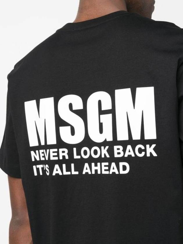 Back Logo Print Cotton Short Sleeve T-Shirt Black - MSGM - BALAAN 5