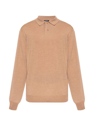 Men's Jerry Wool Long Sleeve Polo Shirt Beige - A.P.C. - BALAAN 1