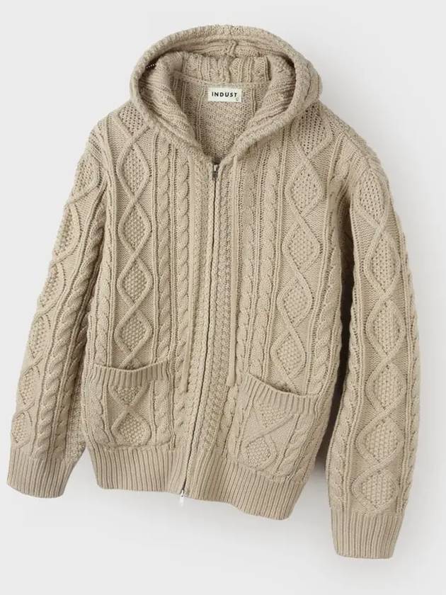 Two way cable hood zip up knit beige - INDUST - BALAAN 5