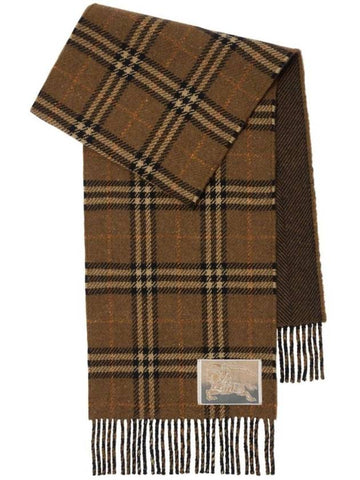 Check Reversible Wool Cashmere Scarf Brown - BURBERRY - BALAAN 1