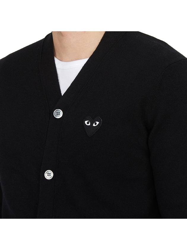 Black Heart Wappen V-Neck Wool Cardigan Black - COMME DES GARCONS PLAY - BALAAN 7