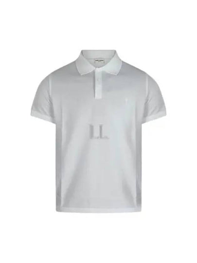 Men's Monogram Cotton Short Sleeve Polo Shirt White - SAINT LAURENT - BALAAN 2