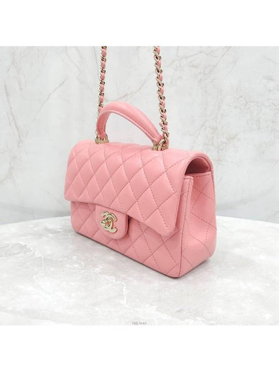 Lux You New Mini Top Handle Flap Bag Lambskin Pink Gold Built in Chip AS2431 - CHANEL - BALAAN 2