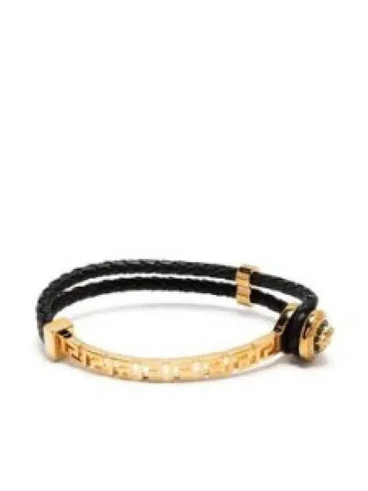 Greek Motif Metal Leather Bracelet Black Gold - VERSACE - BALAAN 2