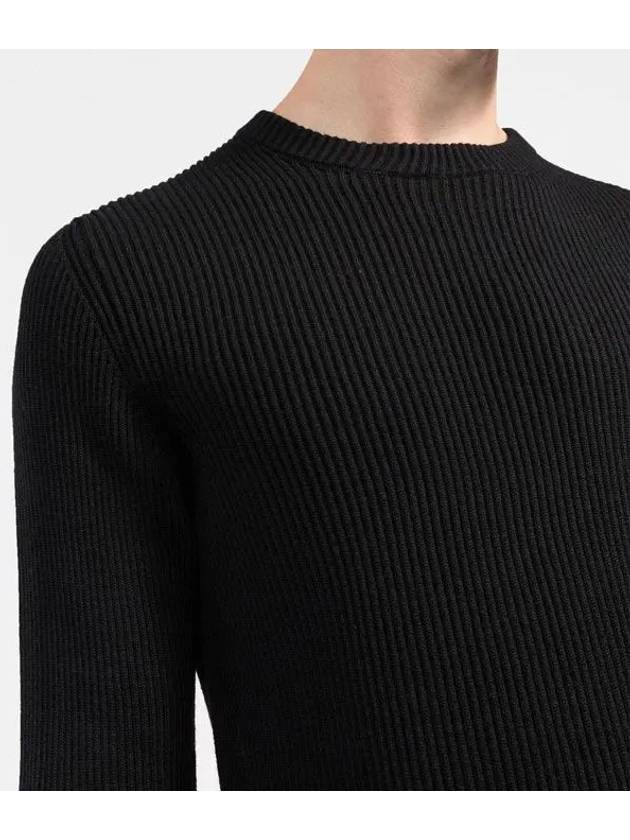 Wappen Patch Crew Neck Ribbed Wool Knit Top Black - STONE ISLAND - BALAAN 7