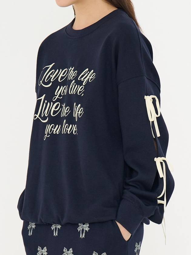 Ribbon Slit Lettering Overfit Sweatshirt Navy - METAPHER - BALAAN 2