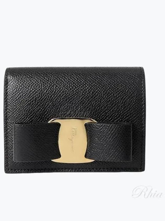 Vara Bow Gloss Flap Half Wallet Black - SALVATORE FERRAGAMO - BALAAN 2