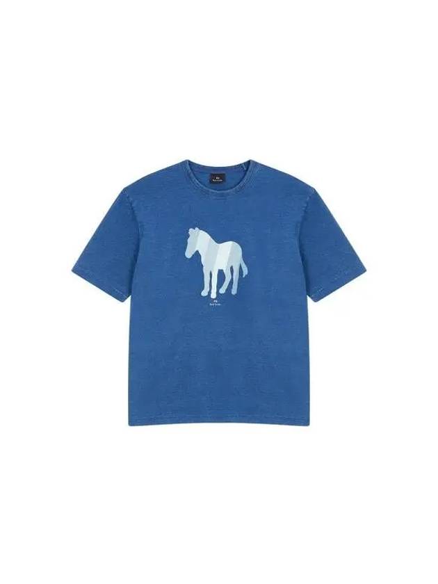 PS zebra graphic crewneck t shirt melange blue 271159 - PAUL SMITH - BALAAN 1