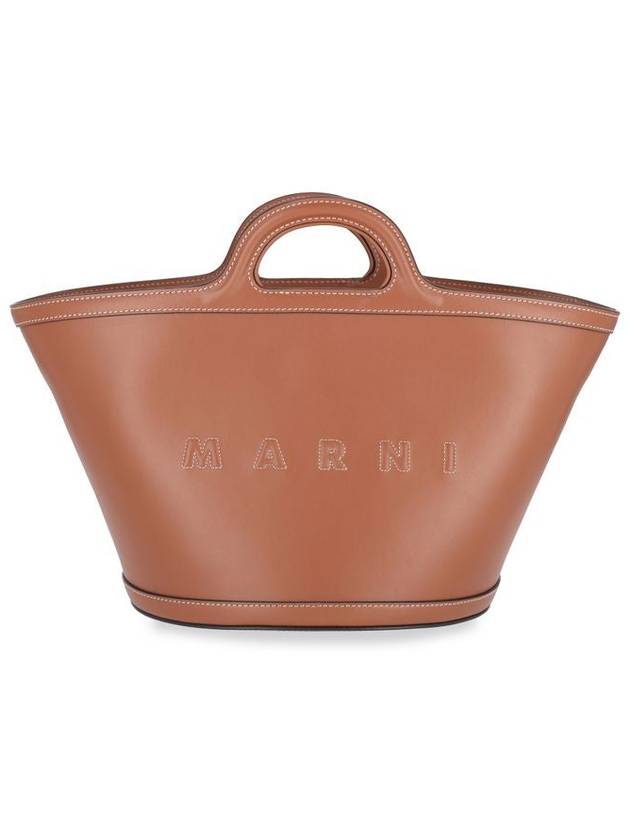 Tropicalia Small Leather Tote Bag Brown - MARNI - BALAAN 2