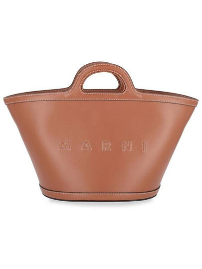 Tropicalia Small Leather Tote Bag Brown - MARNI - BALAAN 2