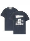 Men's Chest Logo Back Print Short Sleeve T-Shirt Navy - STONE ISLAND - BALAAN 2