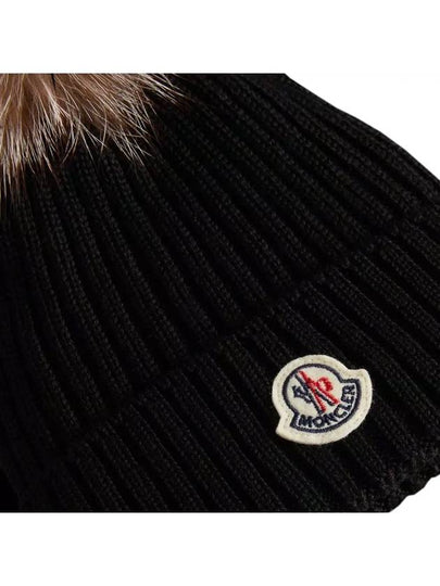 Kids Logo Patch Pom Wool Beanie Black Girls I2 954 3B00027 04S01 999 - MONCLER - BALAAN 2