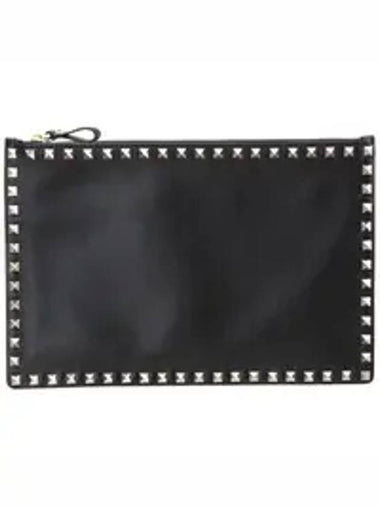 Rockstud Medium Clutch Bag Black - VALENTINO - BALAAN 1