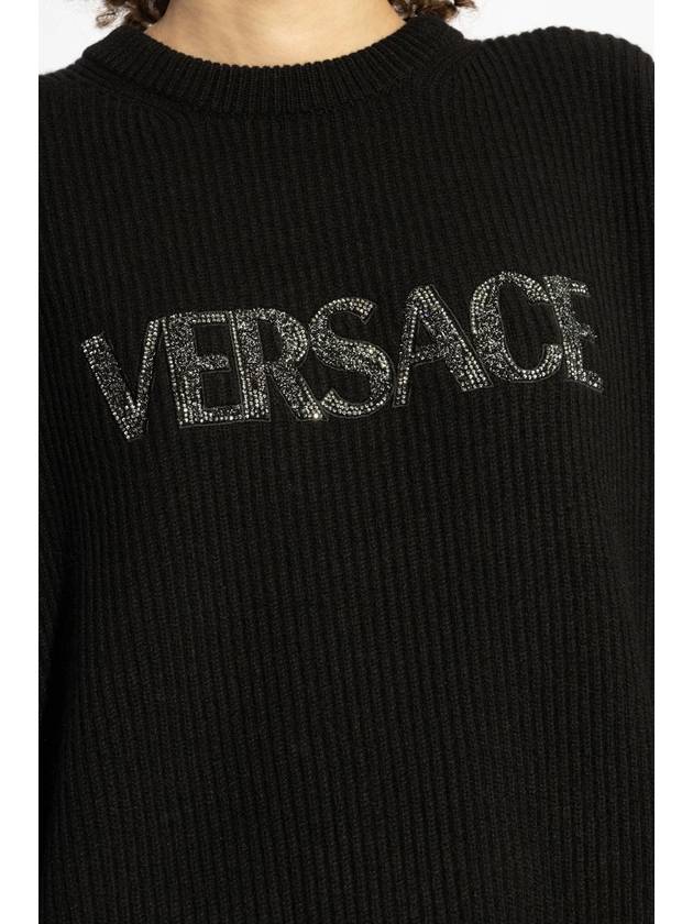 Versace Sweater With Logo Finished With Shimmering Crystals, Women's, Black - VERSACE - BALAAN 5