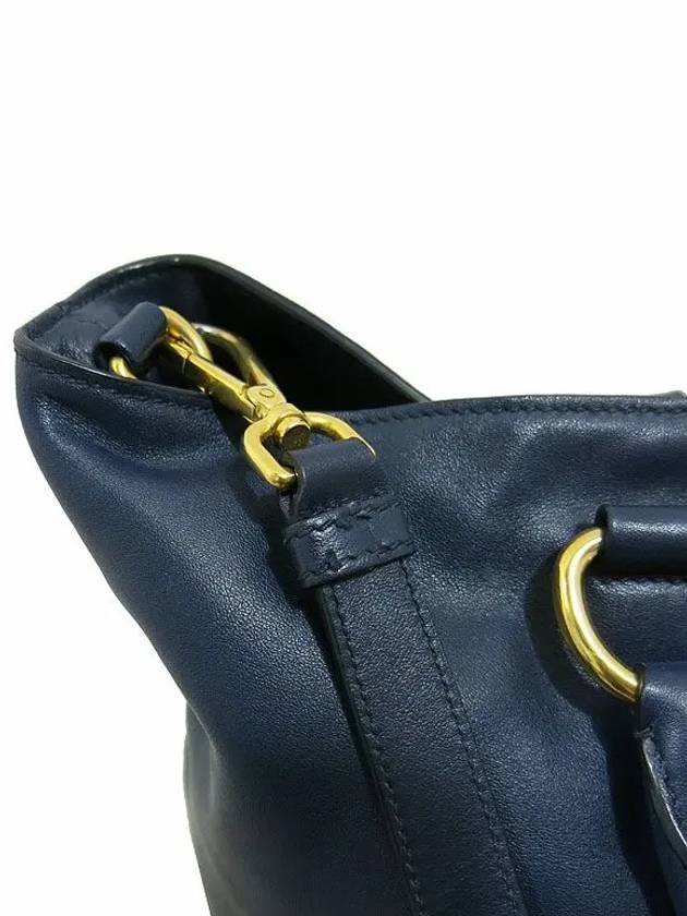 BN1713 Navy color SOFT CALF gold logo tote bag shoulder strap 2WAY - PRADA - BALAAN 5