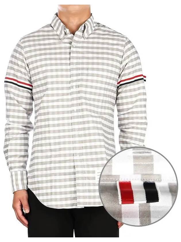 Men's Check Oxford Long Sleeve Shirt Grey - THOM BROWNE - BALAAN 2