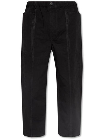 Men's Cotton Linen Relaxed Fit Straight Pants Black - LEMAIRE - BALAAN 1