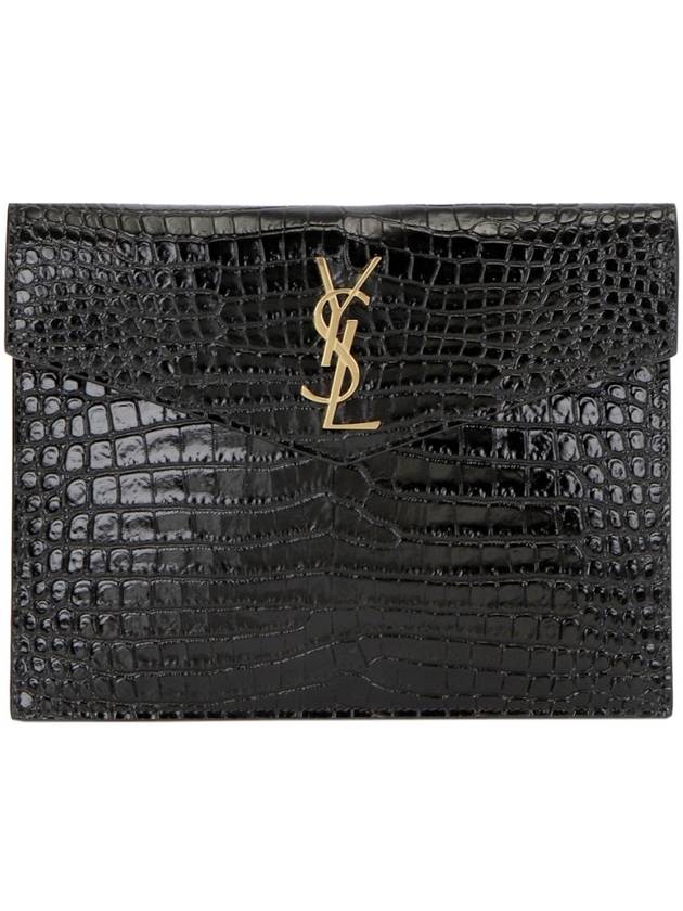 Uptown Crocodile Baby Pouch Bag Black - SAINT LAURENT - BALAAN 1