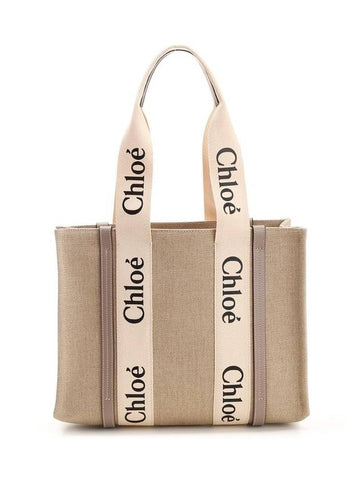 Woody Canvas Medium Tote Bag Grey - CHLOE - BALAAN 1