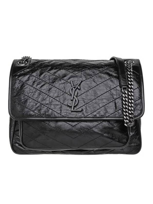 Crinkle Leather Nikki Large Shoulder Bag Black - SAINT LAURENT - BALAAN 1