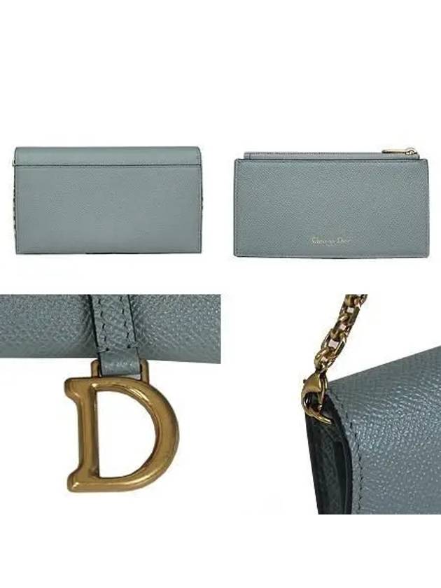 S5614 Saddle gray leather long wallet and chain crossbag - DIOR - BALAAN 4