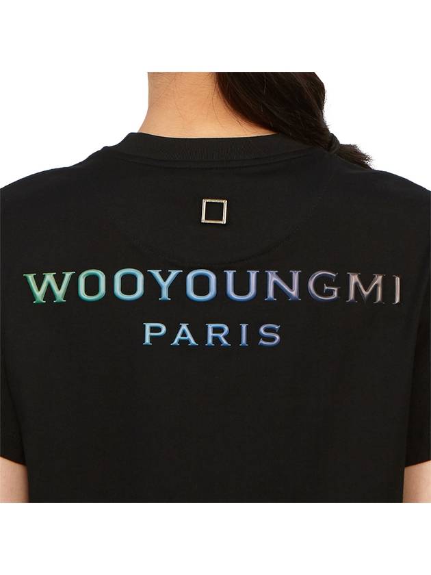 Women's Gradient Embossing Back Logo Short Sleeve T-Shirt Black - WOOYOUNGMI - BALAAN 9