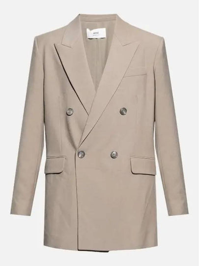 Double Breasted Virgin Wool Blazer Jacket Beige - AMI - BALAAN 2