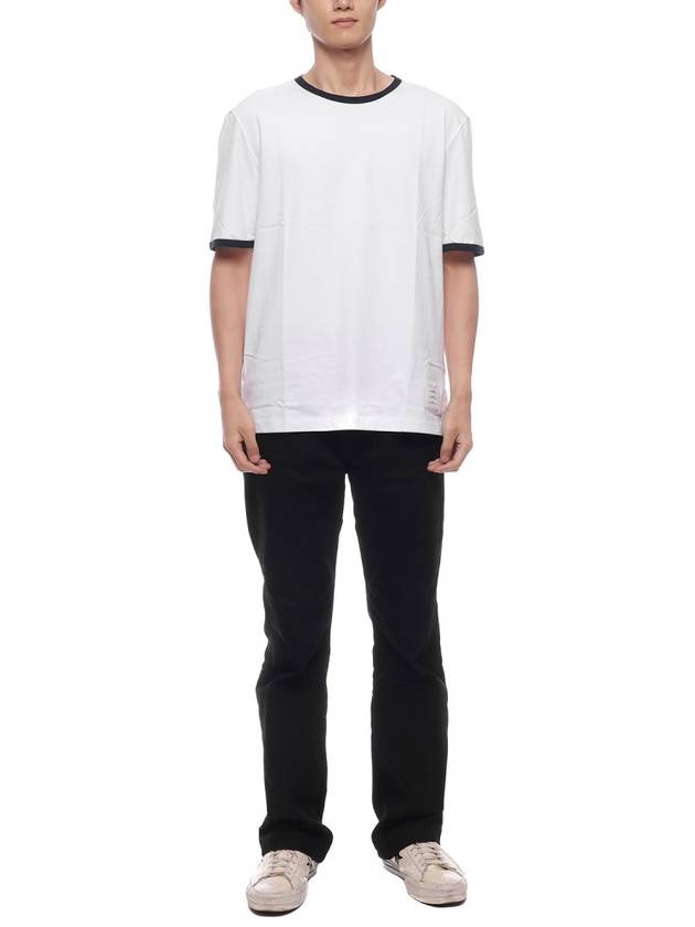 Ringer Medium Weight Jersey Short Sleeve T-Shirt White - THOM BROWNE - BALAAN 4