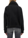 Shearling Collar Wool Zip-Up Jacket Black - AMI - BALAAN 4