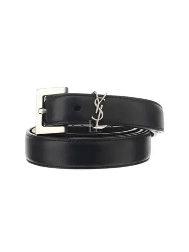 Women's Monogram Square Grain Leather Belt Black - SAINT LAURENT - BALAAN 2