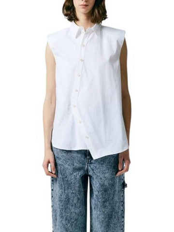 Tibi Eco Shirting Sleeveless Shoulderpad Shirt, Size 4 - TIBI - BALAAN 1