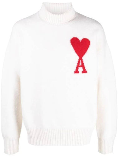 Heart Logo Knit Turtleneck White - AMI - BALAAN 1