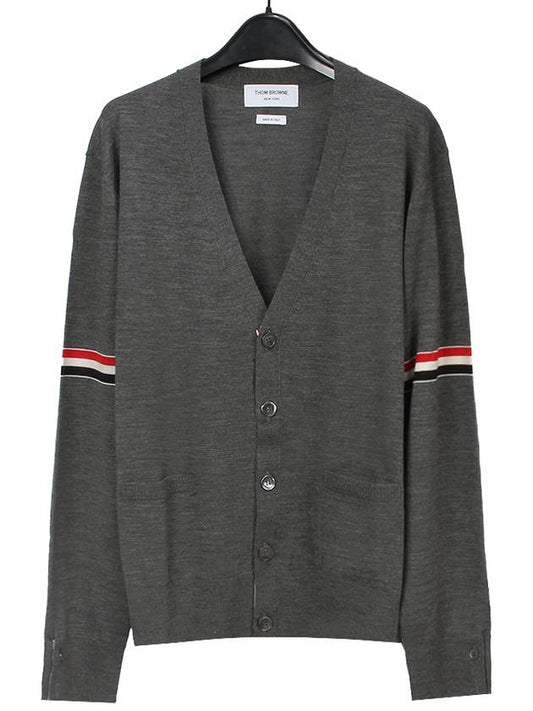 Stripe Armband Merino Wool Cardigan Grey - THOM BROWNE - BALAAN 2