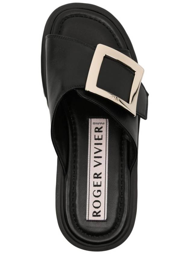 Viv Go Tick Metal Buckle Slippers Black - ROGER VIVIER - BALAAN 4