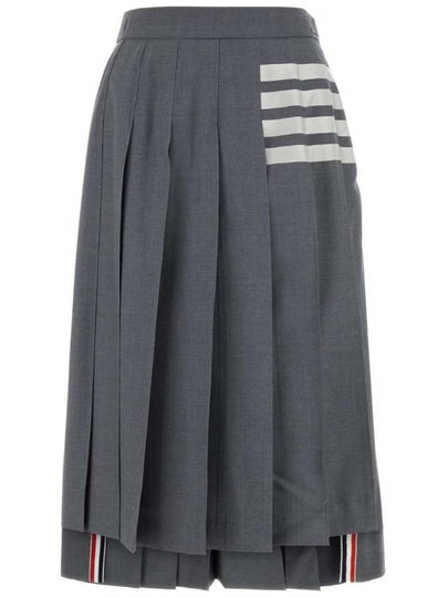 4 Bar Logo Plain Weave Wool Pleated Skirt Grey - THOM BROWNE - BALAAN 2