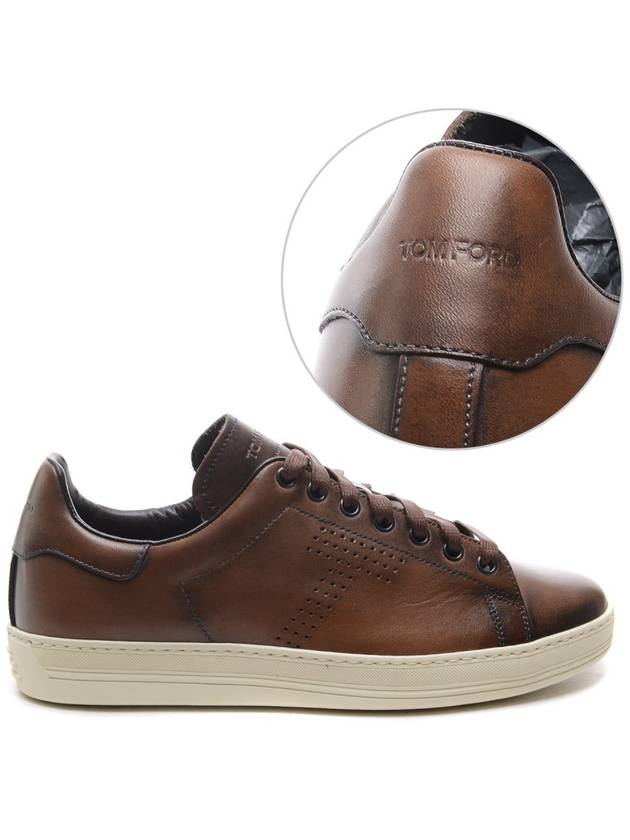 Men's Warwick T Logo Leather Low Top Sneakers Brown - TOM FORD - BALAAN.