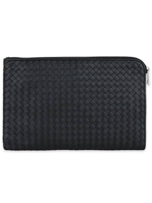 Intrecciato Weaving Zipper Clutch Bag Black - BOTTEGA VENETA - BALAAN 3