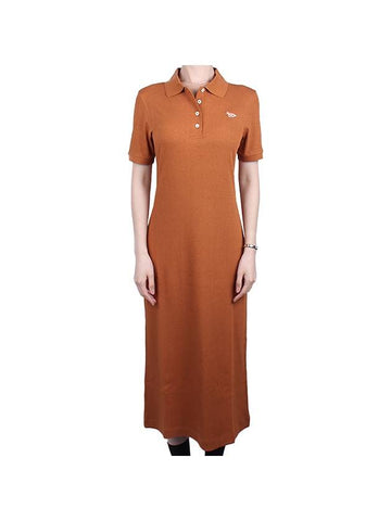 Fine Ribbed Polo Long Dress Tobacco - MAISON KITSUNE - BALAAN 1