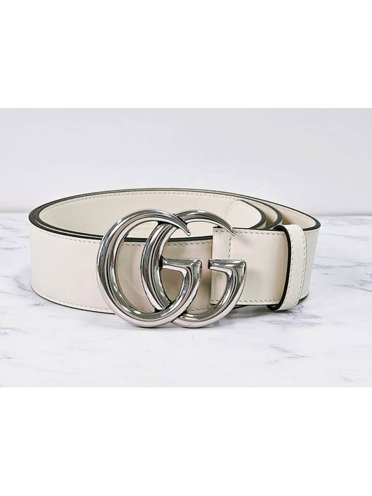 GG Marmont Wide Leather Belt White - GUCCI - BALAAN 2