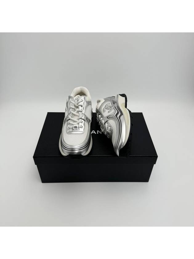 Fabric Laminated Low Top Sneakers Silver - CHANEL - BALAAN 3