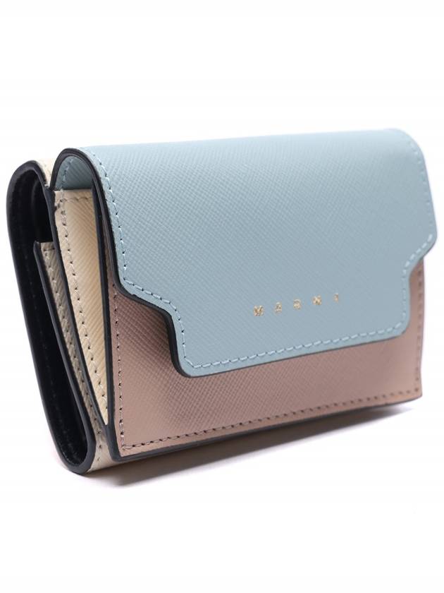 Saffiano Color Block Tri-Fold Half Wallet Blue - MARNI - BALAAN 4