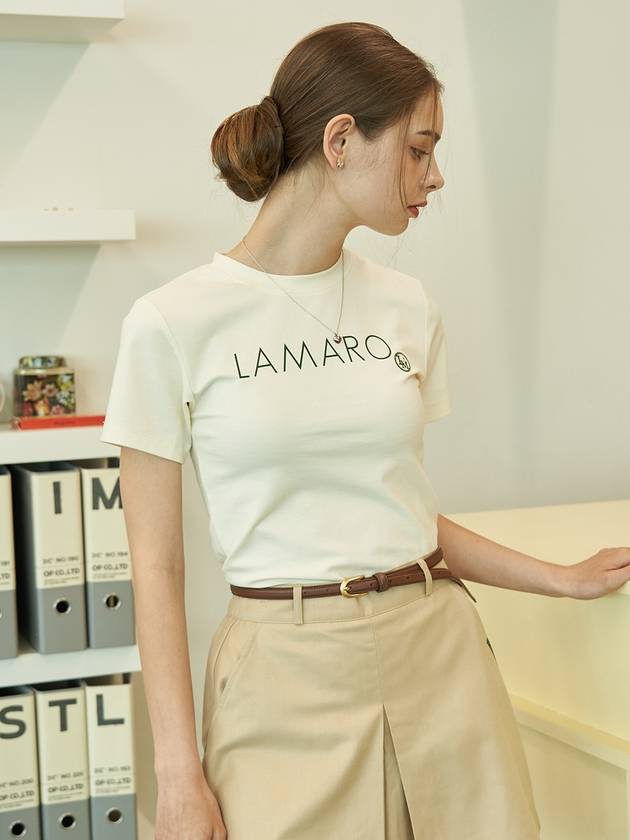 Neju Slim Fit Logo T-Shirt Cream - LAMARO - BALAAN 1