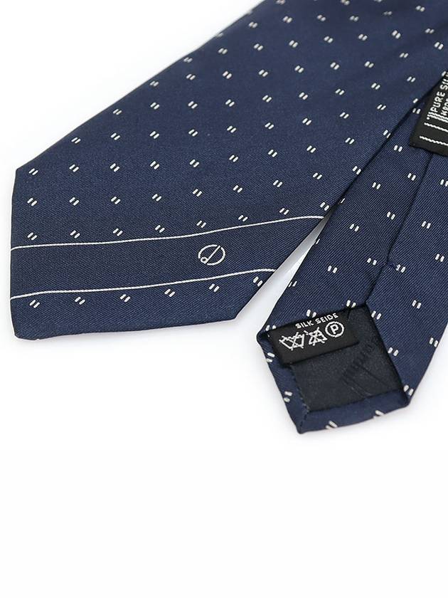 100 Silk Navy White Pattern Tie - DUNHILL - BALAAN 4